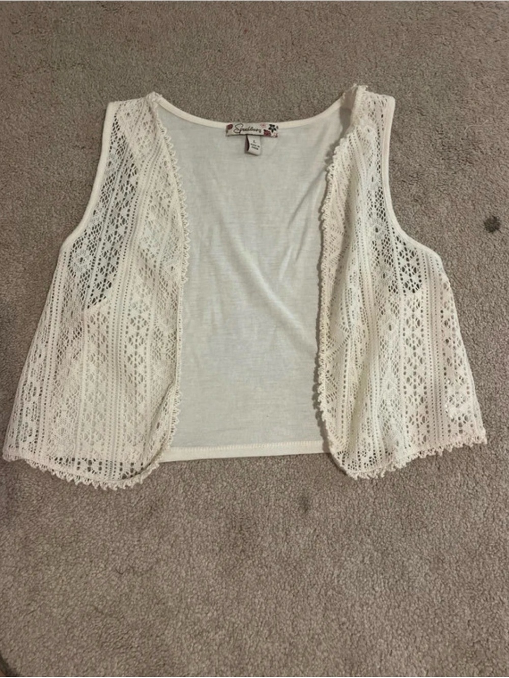Sincerly Jules Ivory Crochet Open-Front Vest